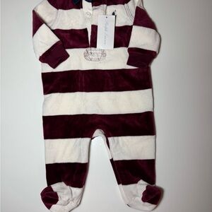 Ralph Lauren Striped Maroon and White Kids Velour One Piece